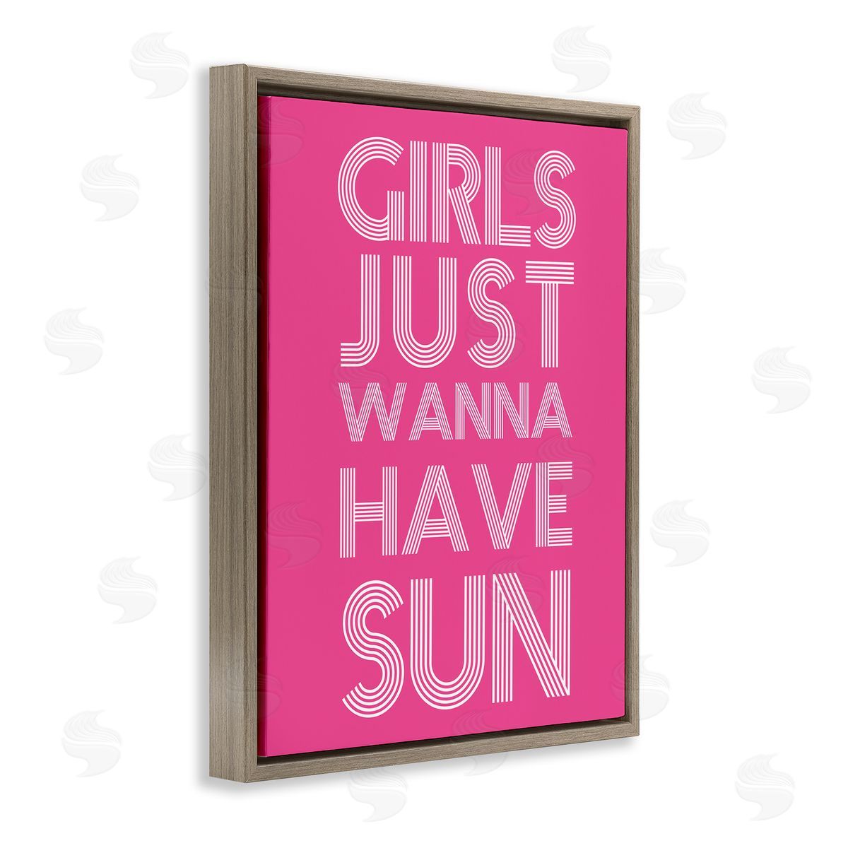 Stupell Studio Girls Wanna Have Sun Pink Retro Summer Brown Floating Frame Canvas Wall Art Print