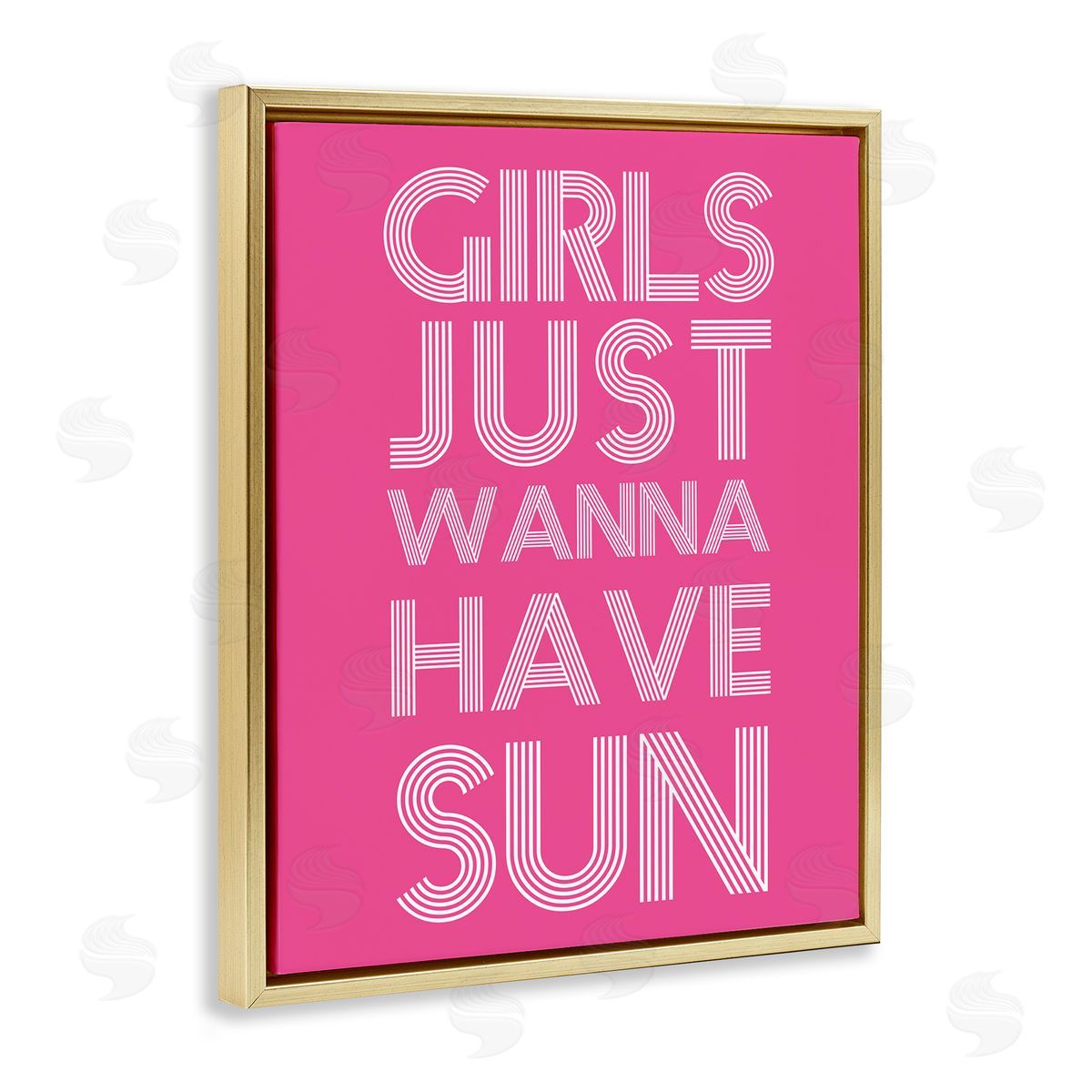 Stupell Studio Girls Wanna Have Sun Pink Retro Summer Gold Floating Frame Canvas Wall Art Print