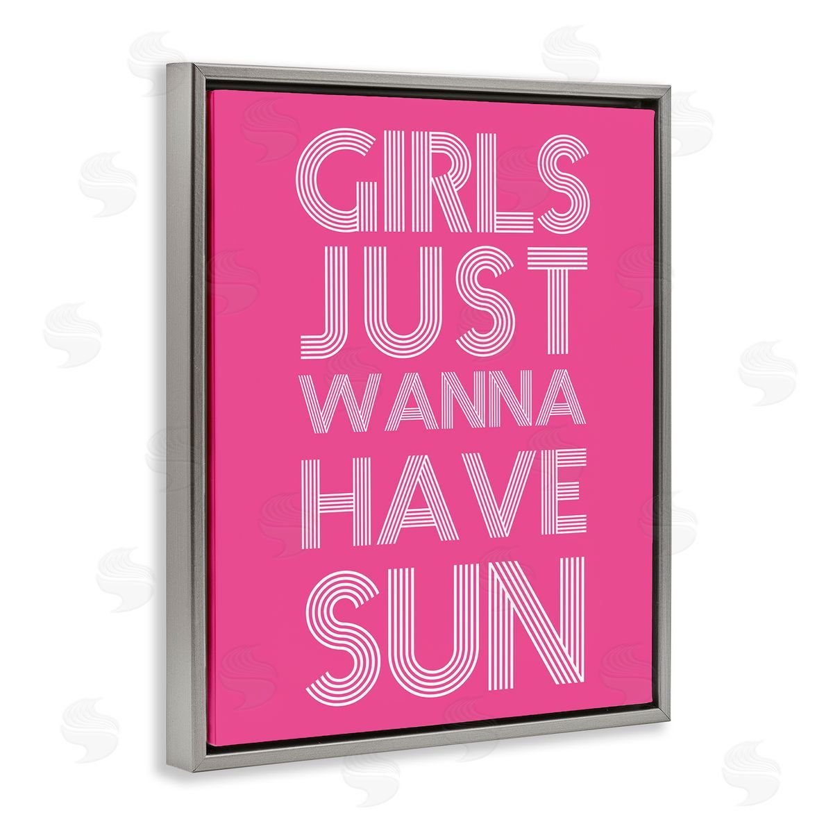 Stupell Studio Girls Wanna Have Sun Pink Retro Summer Gray Floating Frame Canvas Wall Art Print