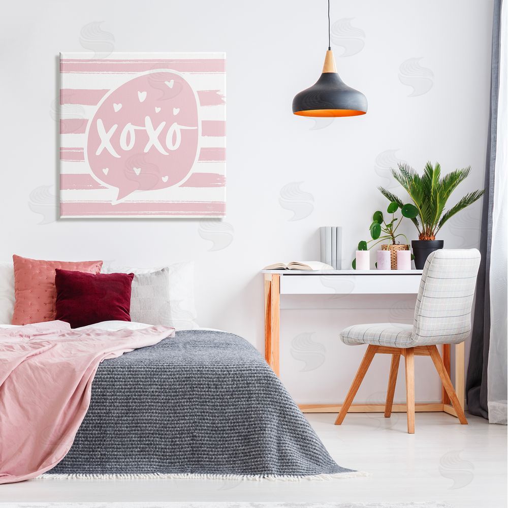 Mollie B. Xoxo Speech Bubble Cute Striped Heart Pattern  Canvas Wall Art in Room