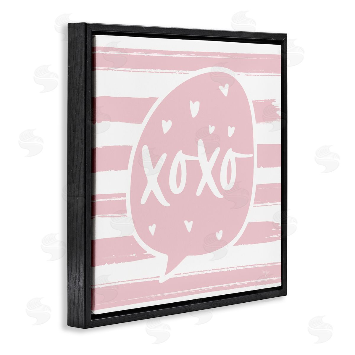 Mollie B. Xoxo Speech Bubble Cute Striped Heart Pattern  Black Floating Frame Canvas Wall Art Print