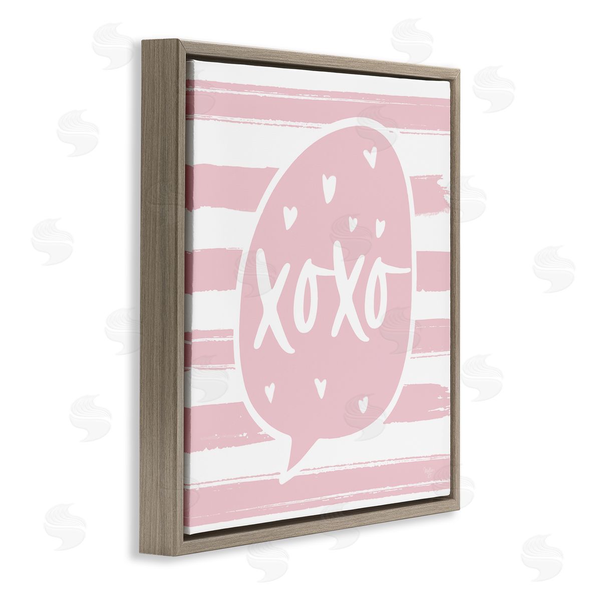 Mollie B. Xoxo Speech Bubble Cute Striped Heart Pattern  Brown Floating Frame Canvas Wall Art Print