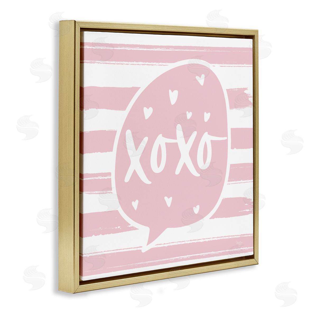 Mollie B. Xoxo Speech Bubble Cute Striped Heart Pattern  Gold Floating Frame Canvas Wall Art Print