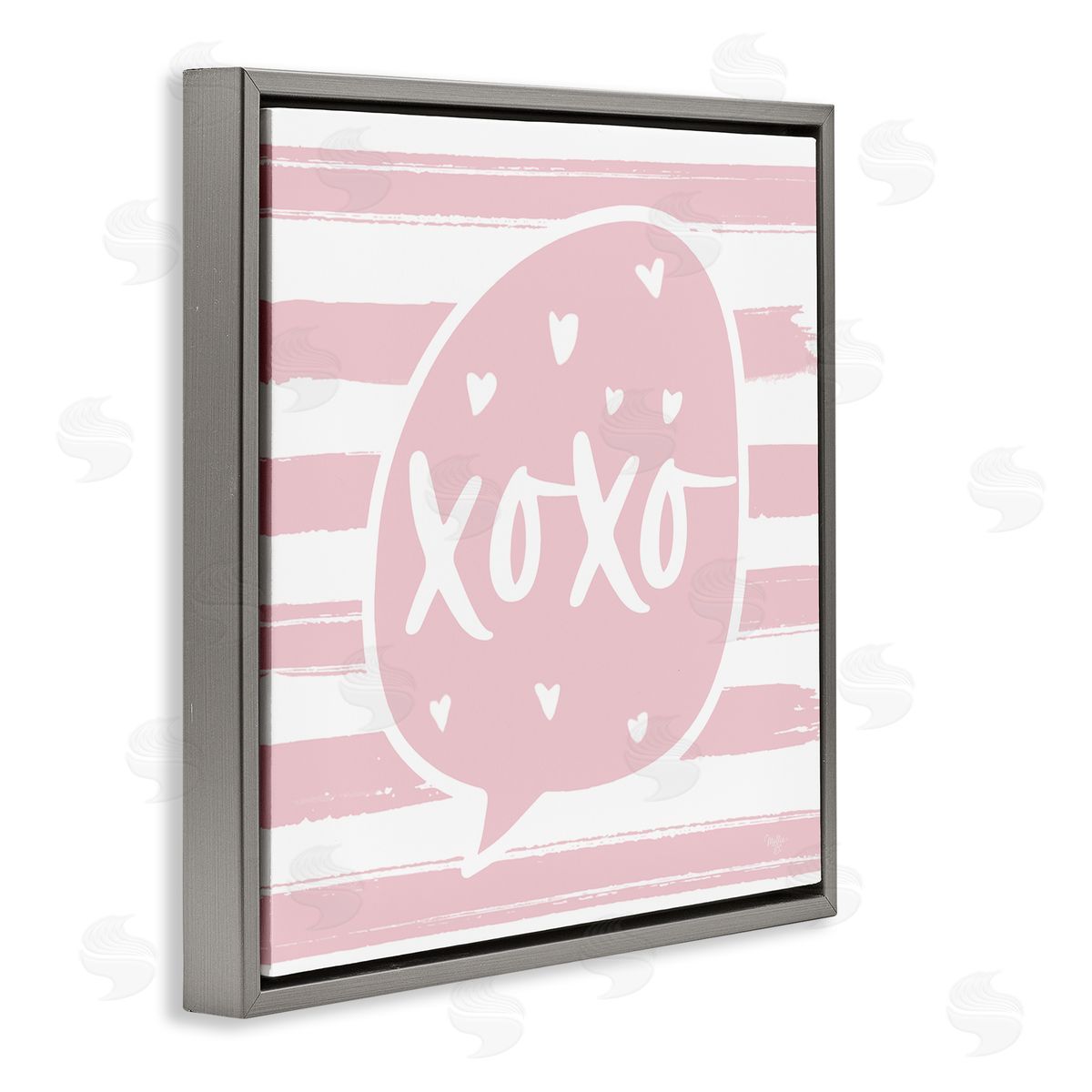 Mollie B. Xoxo Speech Bubble Cute Striped Heart Pattern  Gray Floating Frame Canvas Wall Art Print