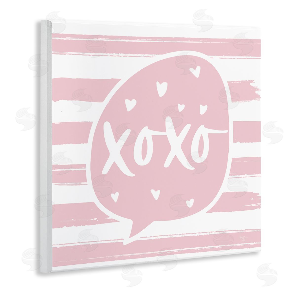 Mollie B. Xoxo Speech Bubble Cute Striped Heart Pattern  Wooden Wall Plaque Art Print