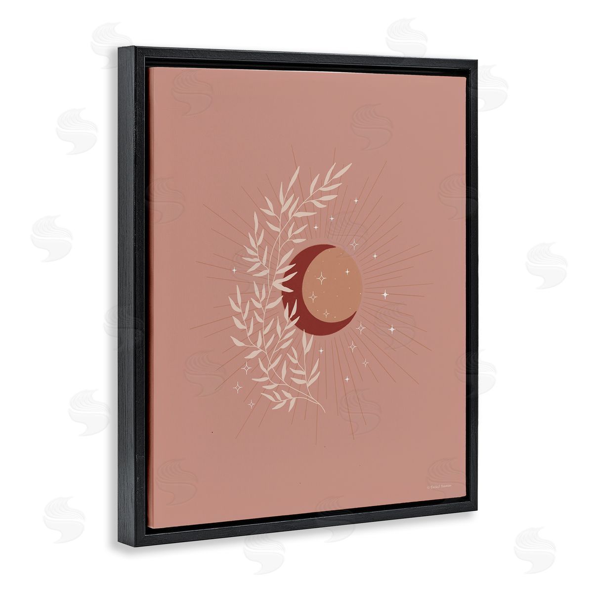 Rachel Nieman Boho Herb Botanicals Astral Starry Sun & Moon  Black Floating Frame Canvas Wall Art Print