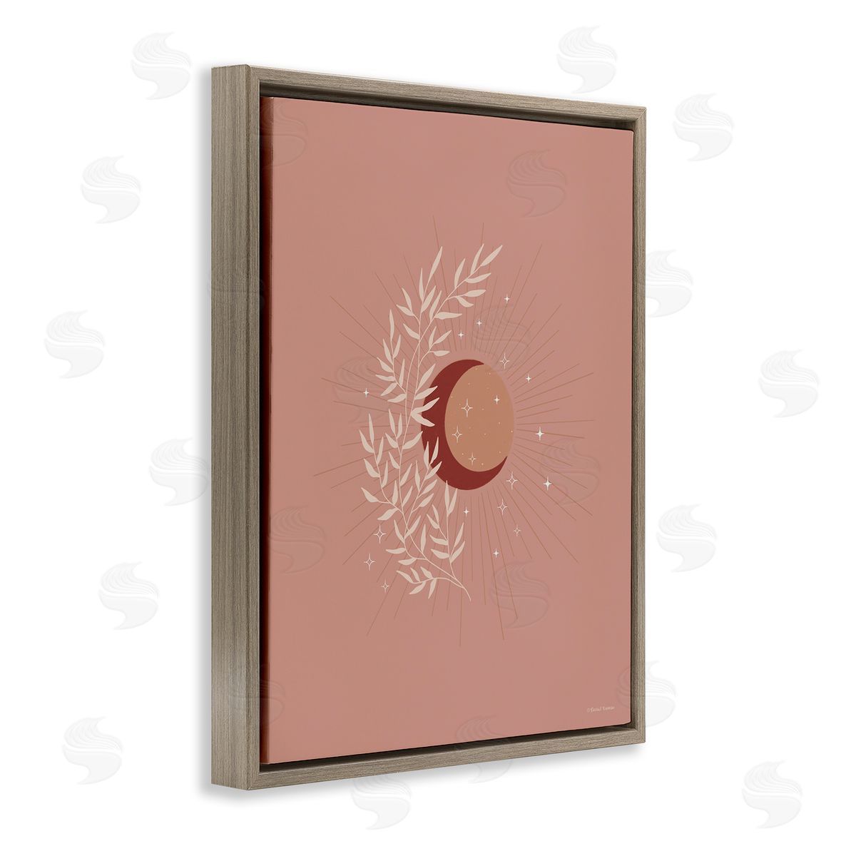 Rachel Nieman Boho Herb Botanicals Astral Starry Sun & Moon  Brown Floating Frame Canvas Wall Art Print