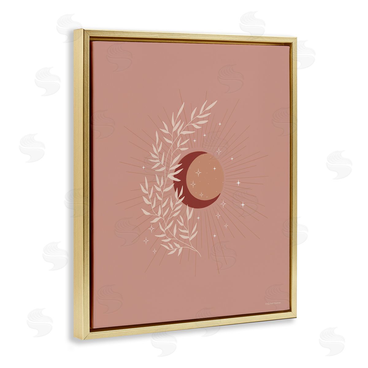 Rachel Nieman Boho Herb Botanicals Astral Starry Sun & Moon  Gold Floating Frame Canvas Wall Art Print