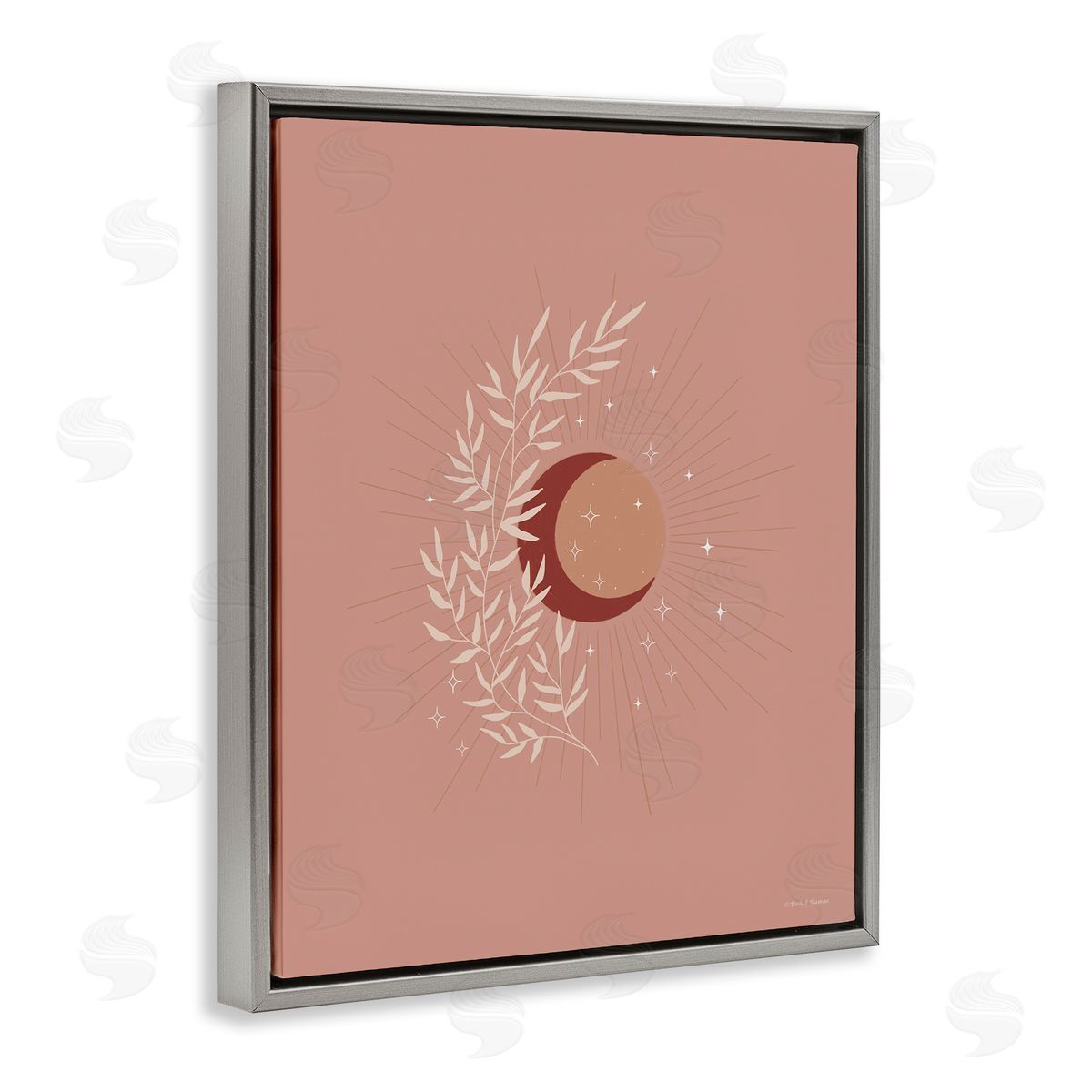 Rachel Nieman Boho Herb Botanicals Astral Starry Sun & Moon  Gray Floating Frame Canvas Wall Art Print