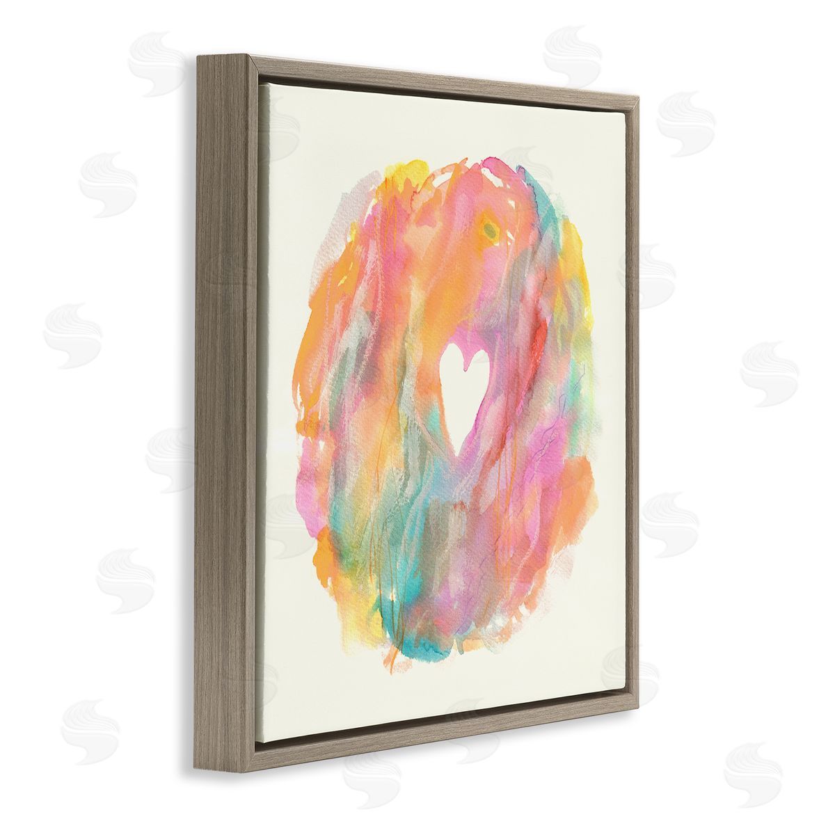 Abstract Heart Fluid Mixed Pastels Brown Floating Frame Canvas Wall Art, Home Decor by Elvira Errico