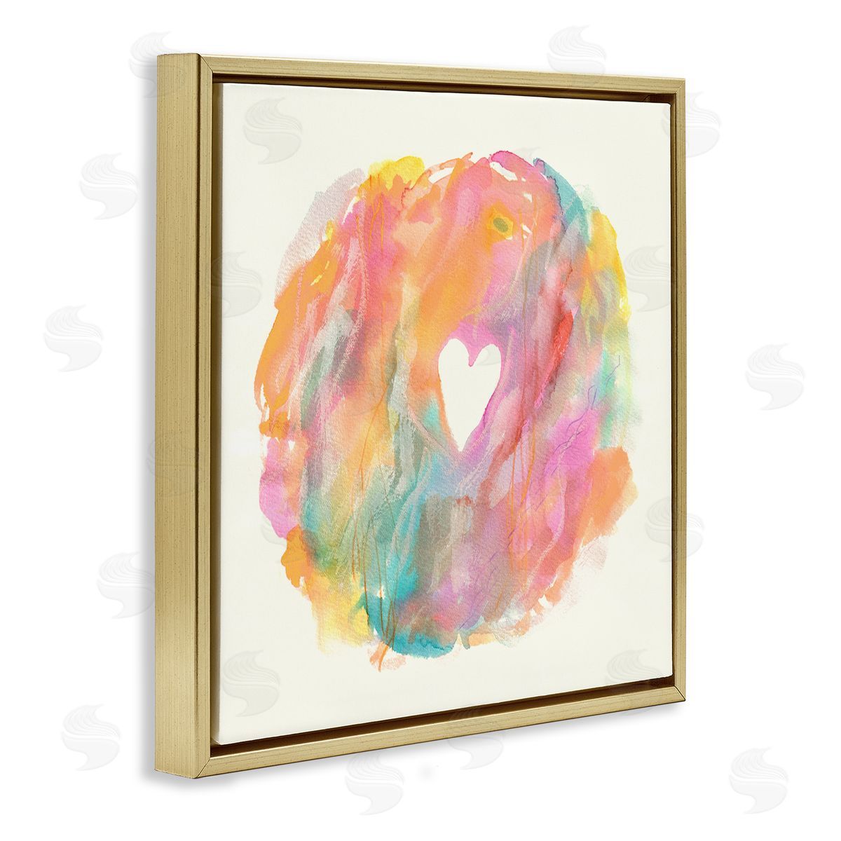 Abstract Heart Fluid Mixed Pastels Gold Floating Frame Canvas Wall Art, Home Decor by Elvira Errico