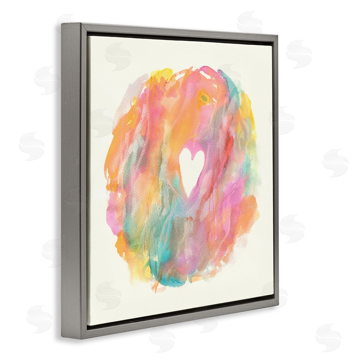 Abstract Heart Fluid Mixed Pastels Grey Floating Frame Canvas Wall Art, Home Decor by Elvira Errico