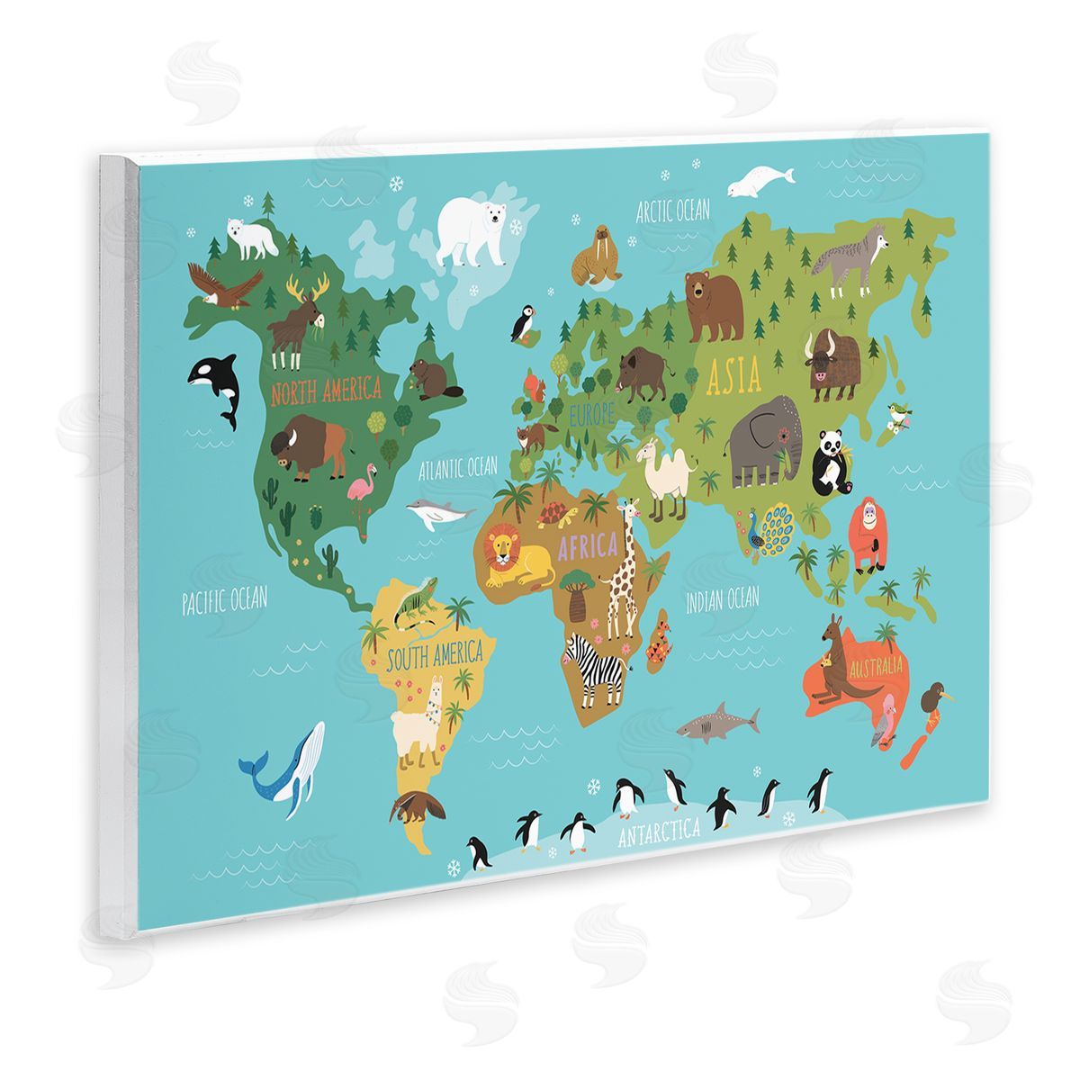 Abi Hall Country Animals World Map Continents Wildlife Diagram Wall Plaque Art Print