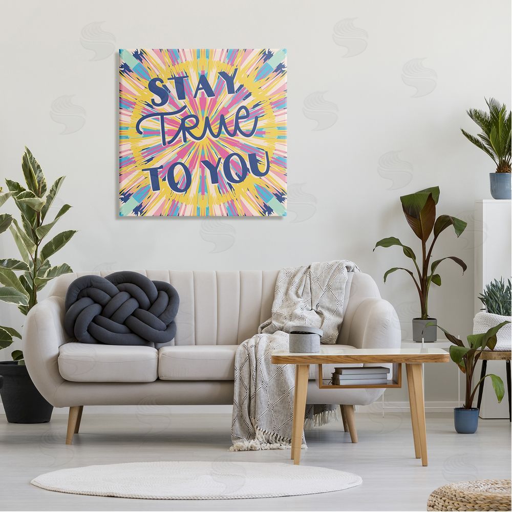 Caroline Alfreds Stay True To You Bold Motivational Tie Dye Pattern  Canvas Wall Art in Room