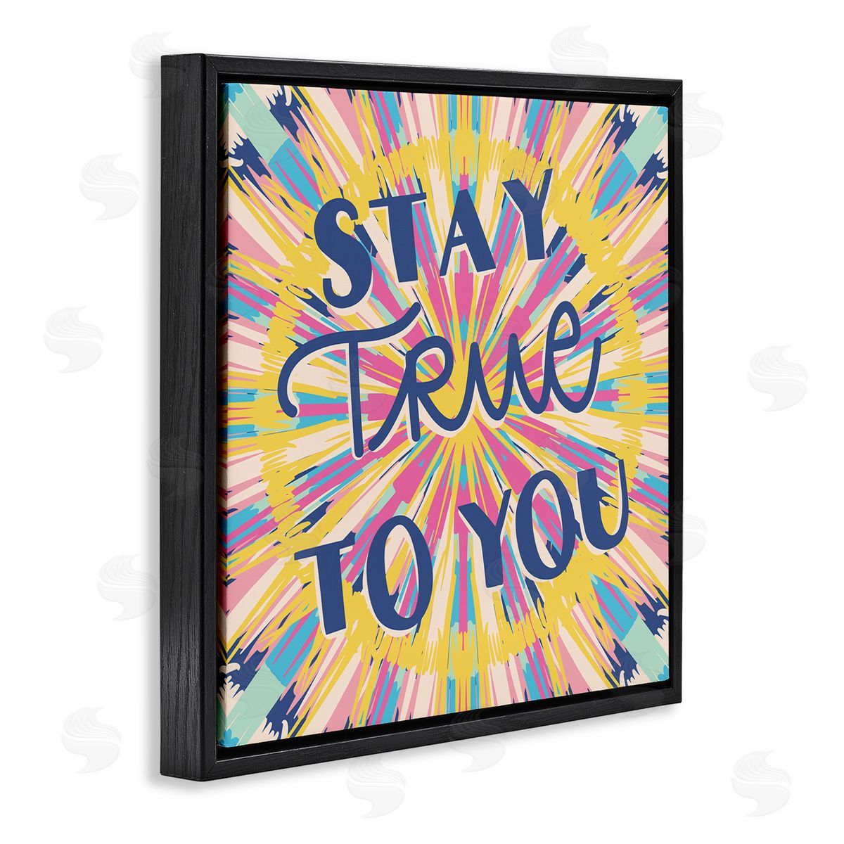 Caroline Alfreds Stay True To You Bold Motivational Tie Dye Pattern  Black Floating Frame Canvas Wall Art Print