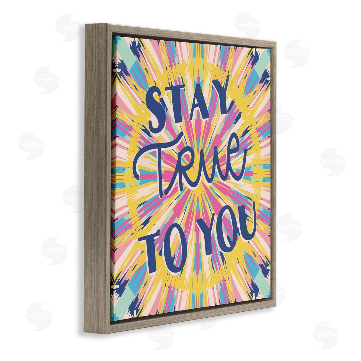 Caroline Alfreds Stay True To You Bold Motivational Tie Dye Pattern  Brown Floating Frame Canvas Wall Art Print