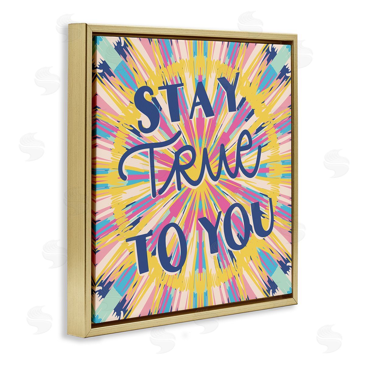 Caroline Alfreds Stay True To You Bold Motivational Tie Dye Pattern  Gold Floating Frame Canvas Wall Art Print