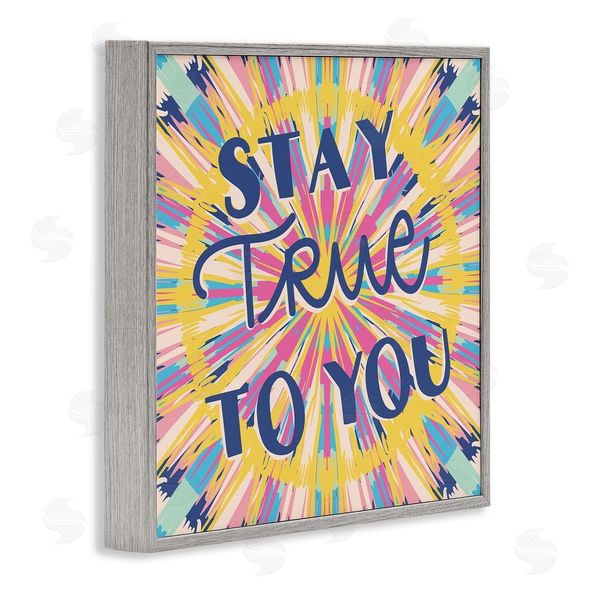 Caroline Alfreds Stay True To You Bold Motivational Tie Dye Pattern  Gray Framed Glicee Wall Art Print