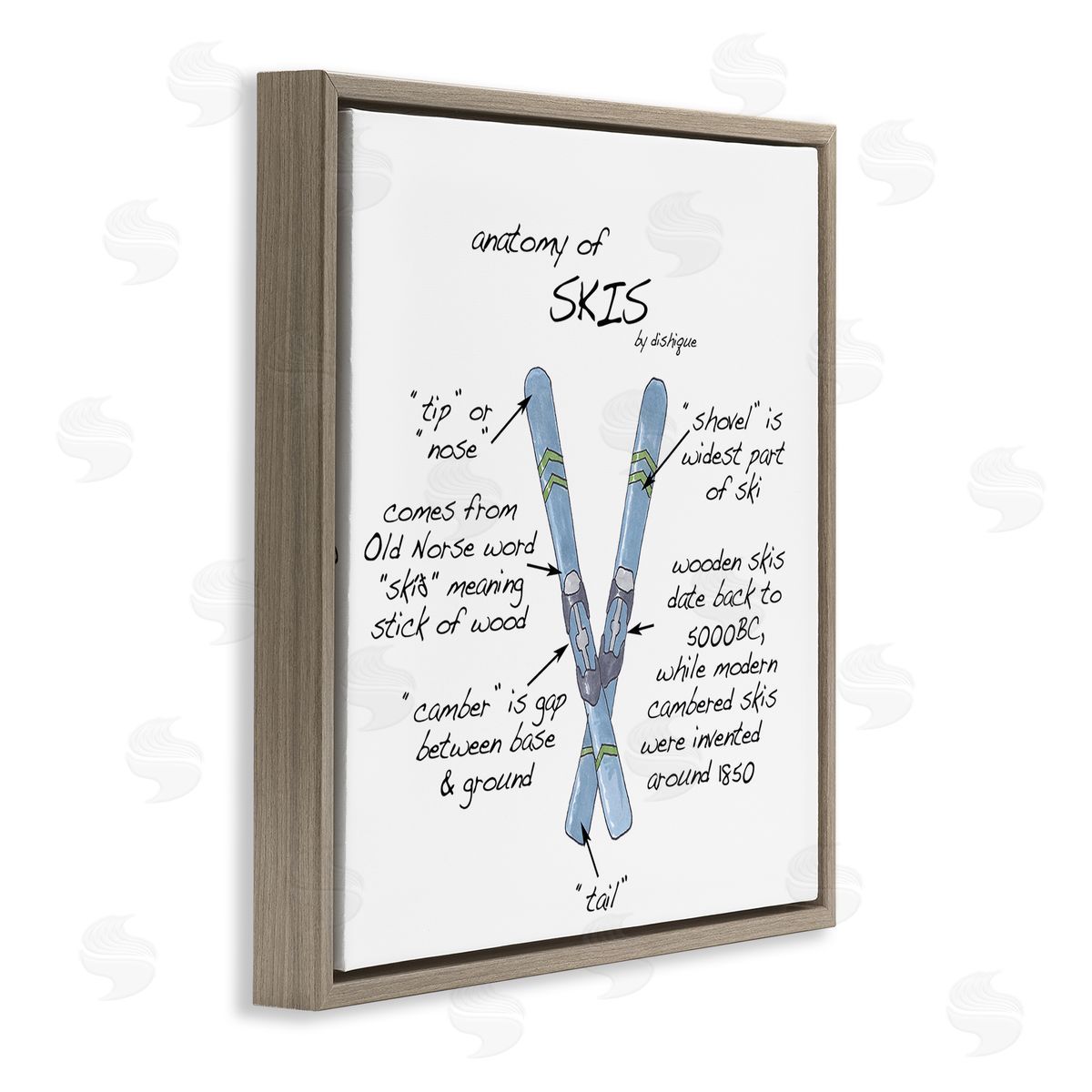 Dishique Anatomy of Skis Winter Sports Diagram Facts Chart  Brown Floating Frame Canvas Wall Art Print
