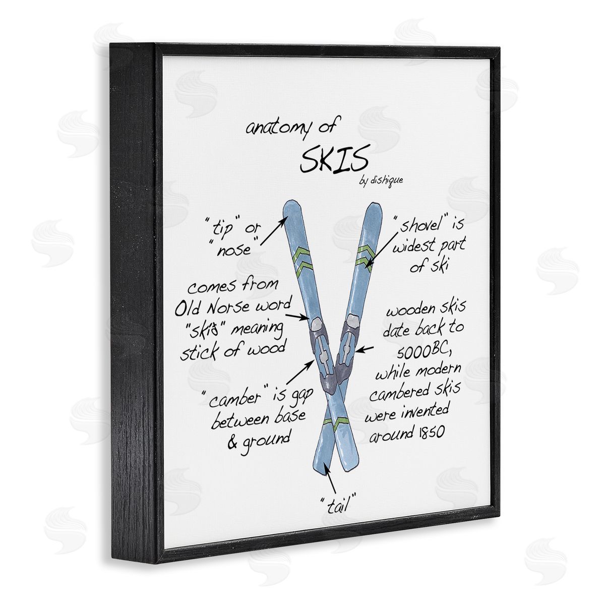 Dishique Anatomy of Skis Winter Sports Diagram Facts Chart  Black Framed Glicee Wall Art Print