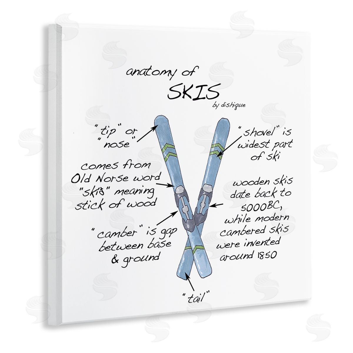 Dishique Anatomy of Skis Winter Sports Diagram Facts Chart  Wooden Wall Plaque Art Print