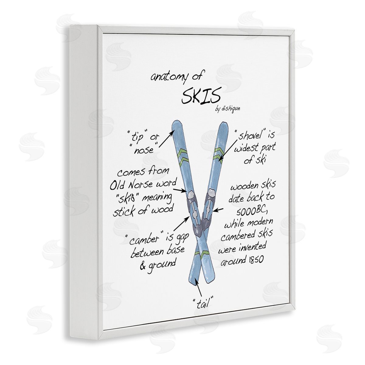 Dishique Anatomy of Skis Winter Sports Diagram Facts Chart  White Framed Glicee Wall Art Print