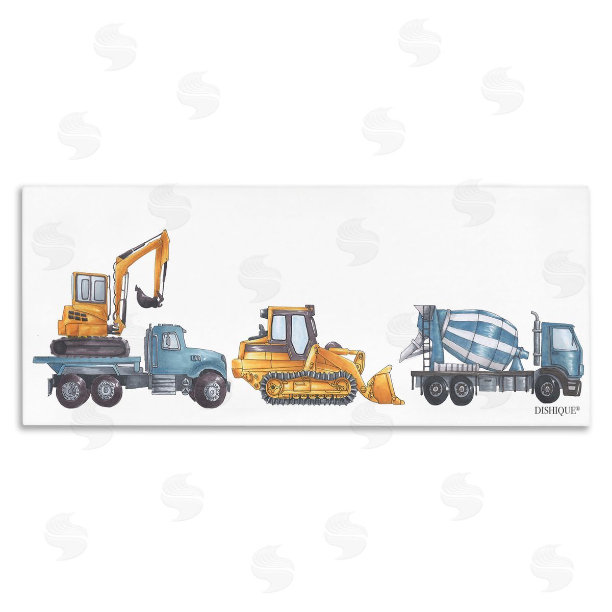 Construction Vehicles Driving Illustration Canvas Wall Art, Home Decor by Dishique