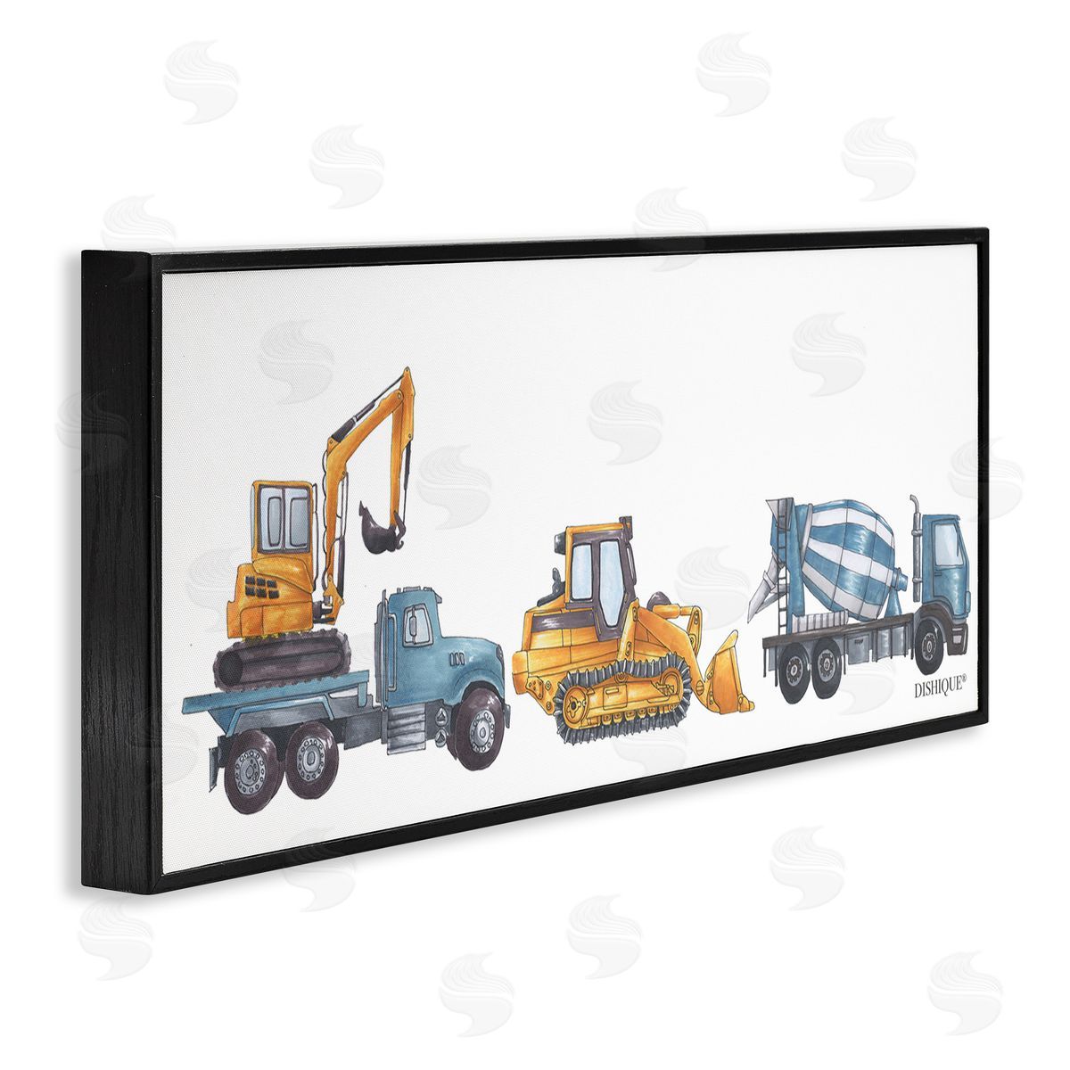 Construction Vehicles Driving Illustration Black Frame Print Wall Art, Home Decor by Dishique