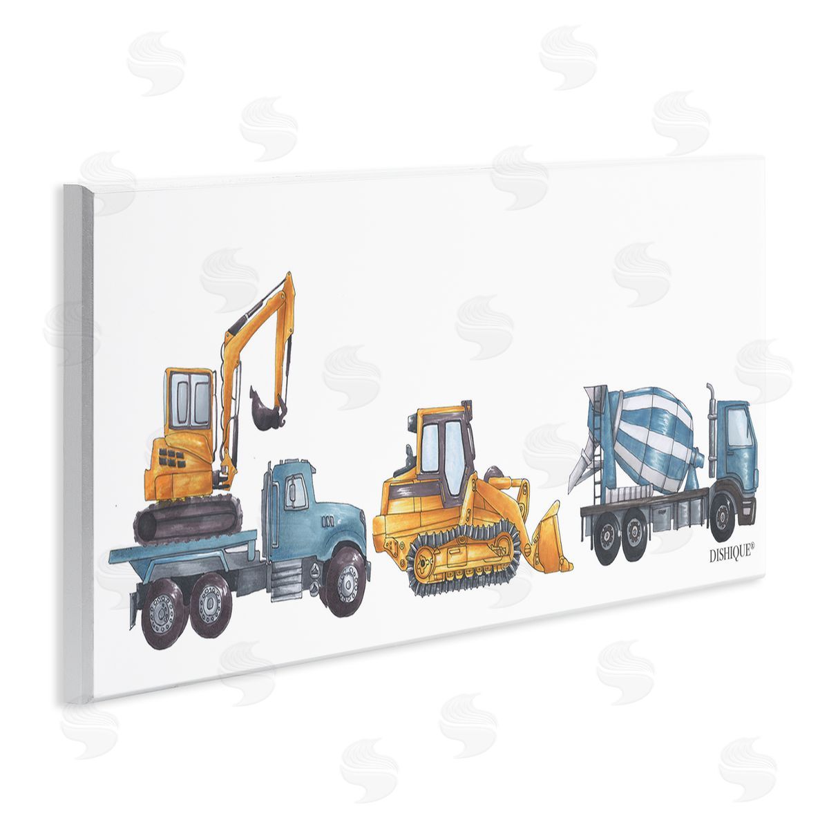 Construction Vehicles Driving Illustration Wood Plaque Wall Art, Home Decor by Dishique