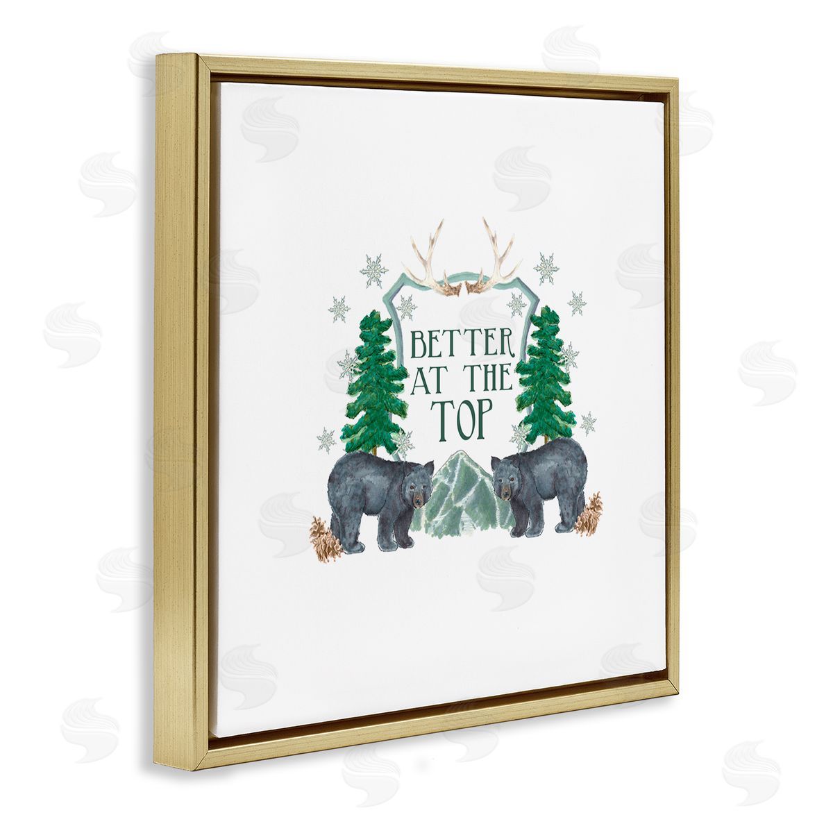 Dishique Better At The Top Adventure Saying Bears Trees Scene Gold Floating Frame Canvas Wall Art Print