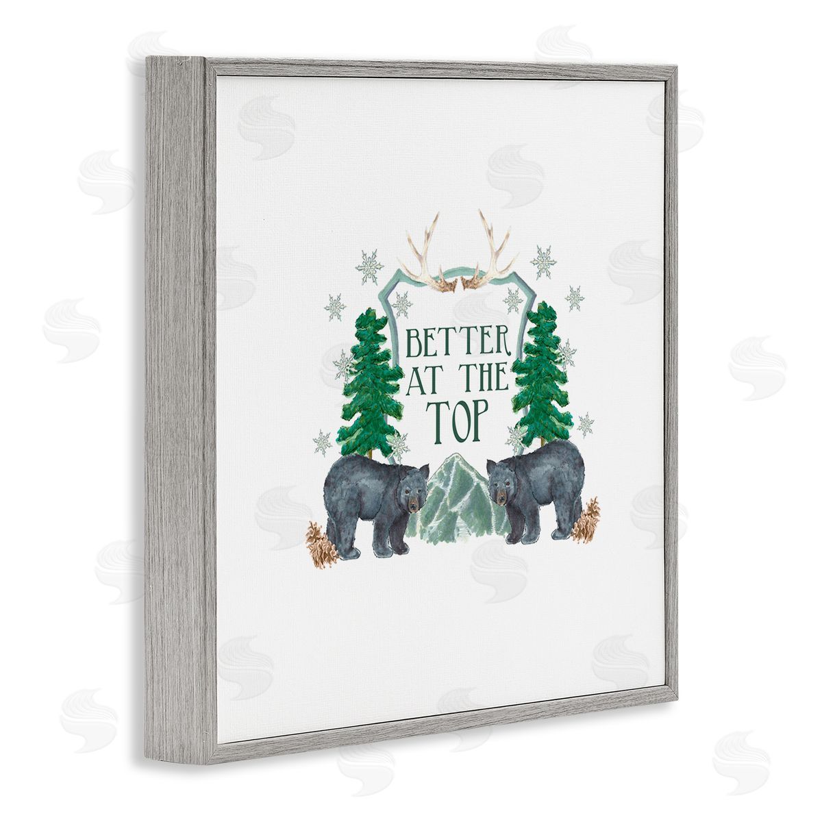 Dishique Better At The Top Adventure Saying Bears Trees Scene Gray Framed Glicee Wall Art Print