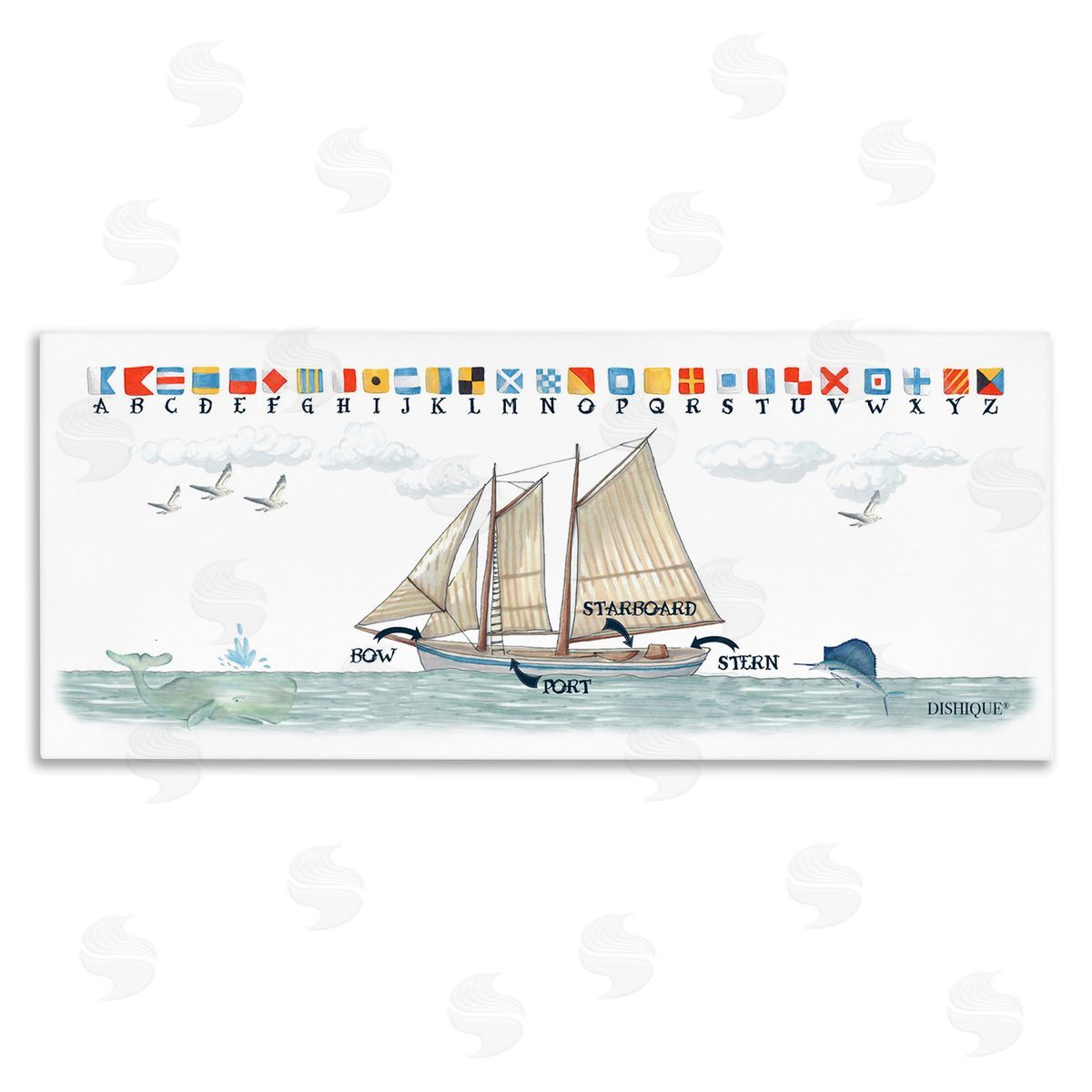 Nautical Sailing Flags Educational Canvas Wall Art, Home Decor by Dishique