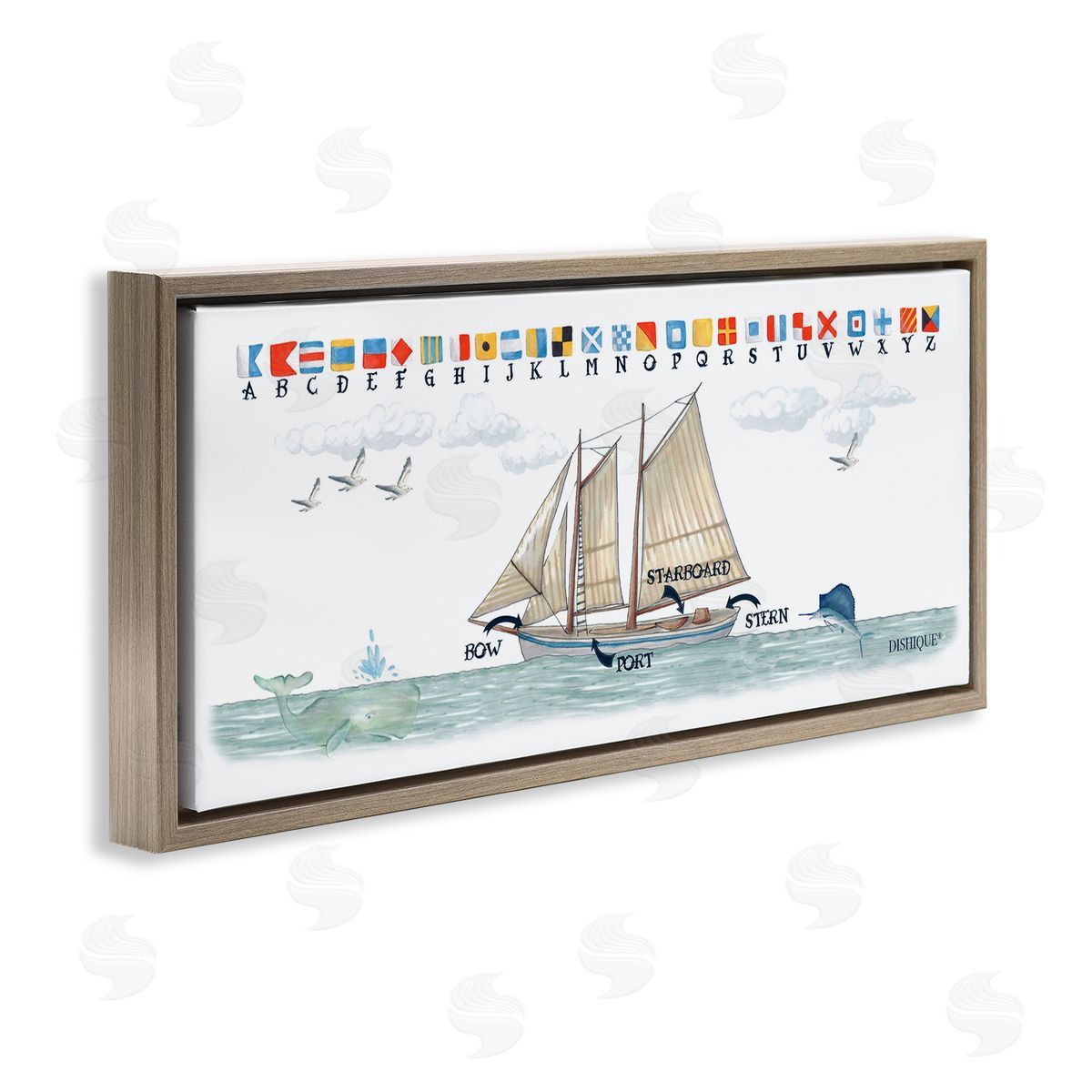 Nautical Sailing Flags Educational Brown Floating Frame Canvas Wall Art, Home Decor by Dishique