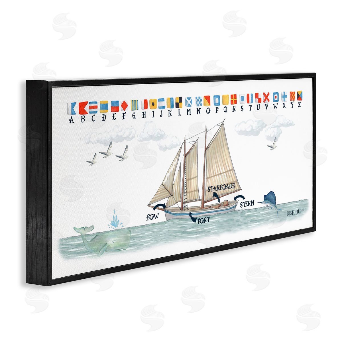 Nautical Sailing Flags Educational Black Frame Print Wall Art, Home Decor by Dishique