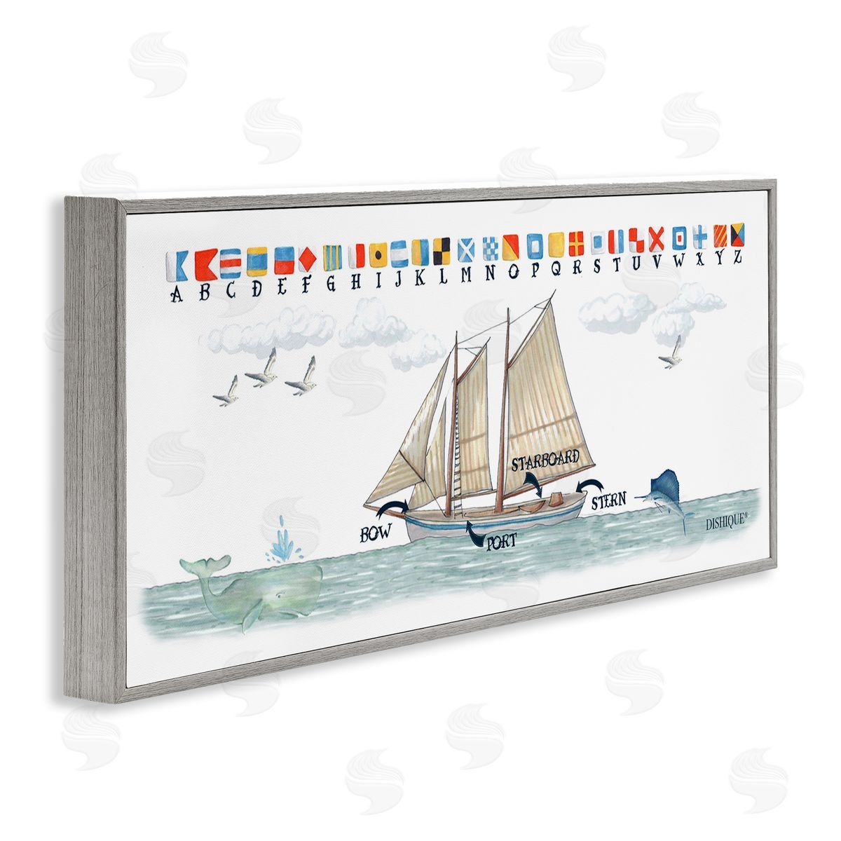 Nautical Sailing Flags Educational Grey Frame Print Wall Art, Home Decor by Dishique