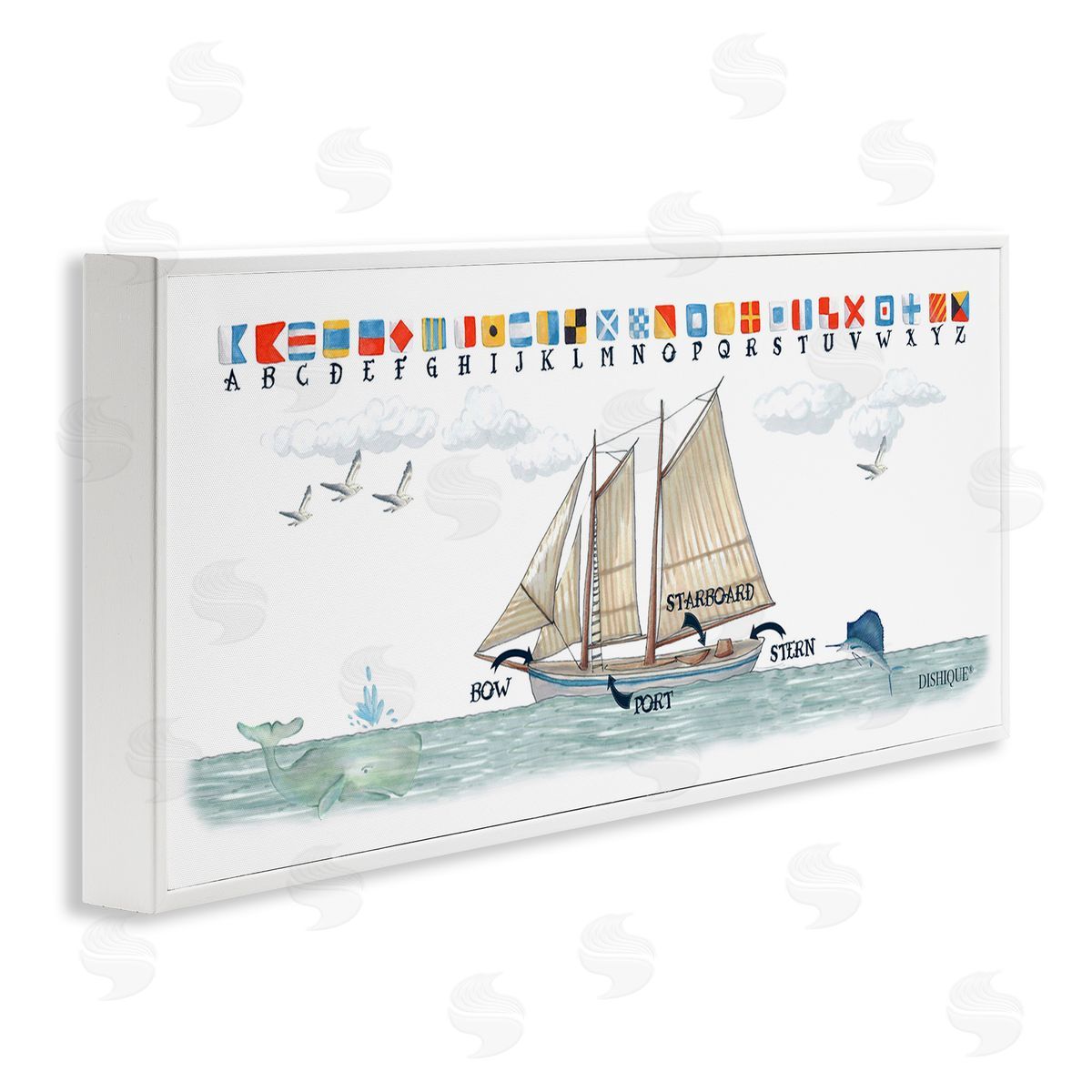 Nautical Sailing Flags Educational White Frame Print Wall Art, Home Decor by Dishique
