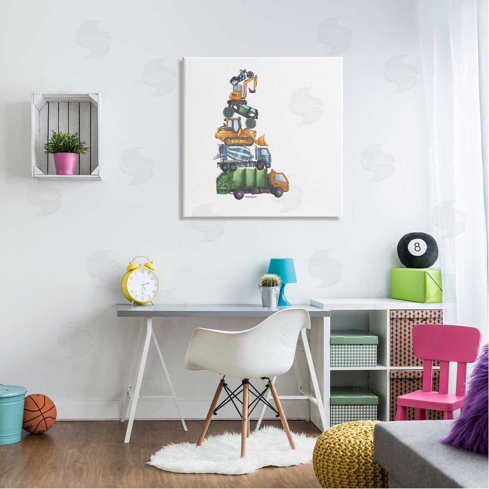 Dishique Balancing Trucks Construction Vehicles Stacked Automobiles Canvas Wall Art in Room