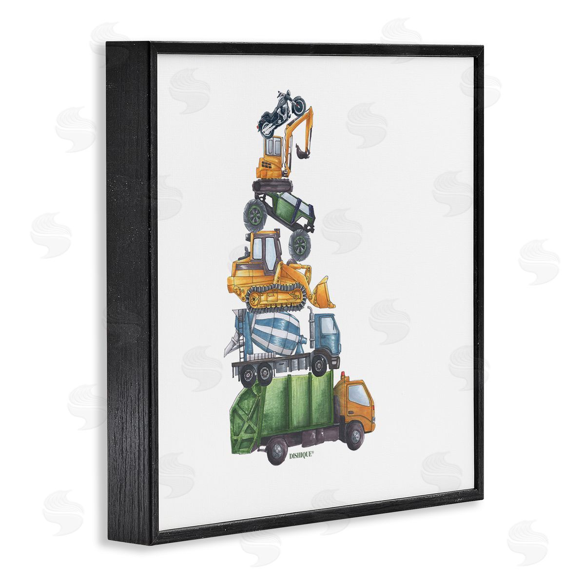 Dishique Balancing Trucks Construction Vehicles Stacked Automobiles Black Framed Glicee Wall Art Print
