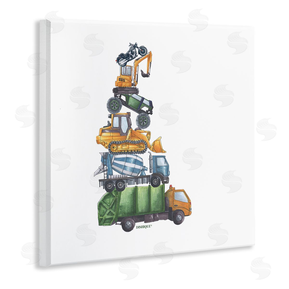 Dishique Balancing Trucks Construction Vehicles Stacked Automobiles Wooden Wall Plaque Art Print
