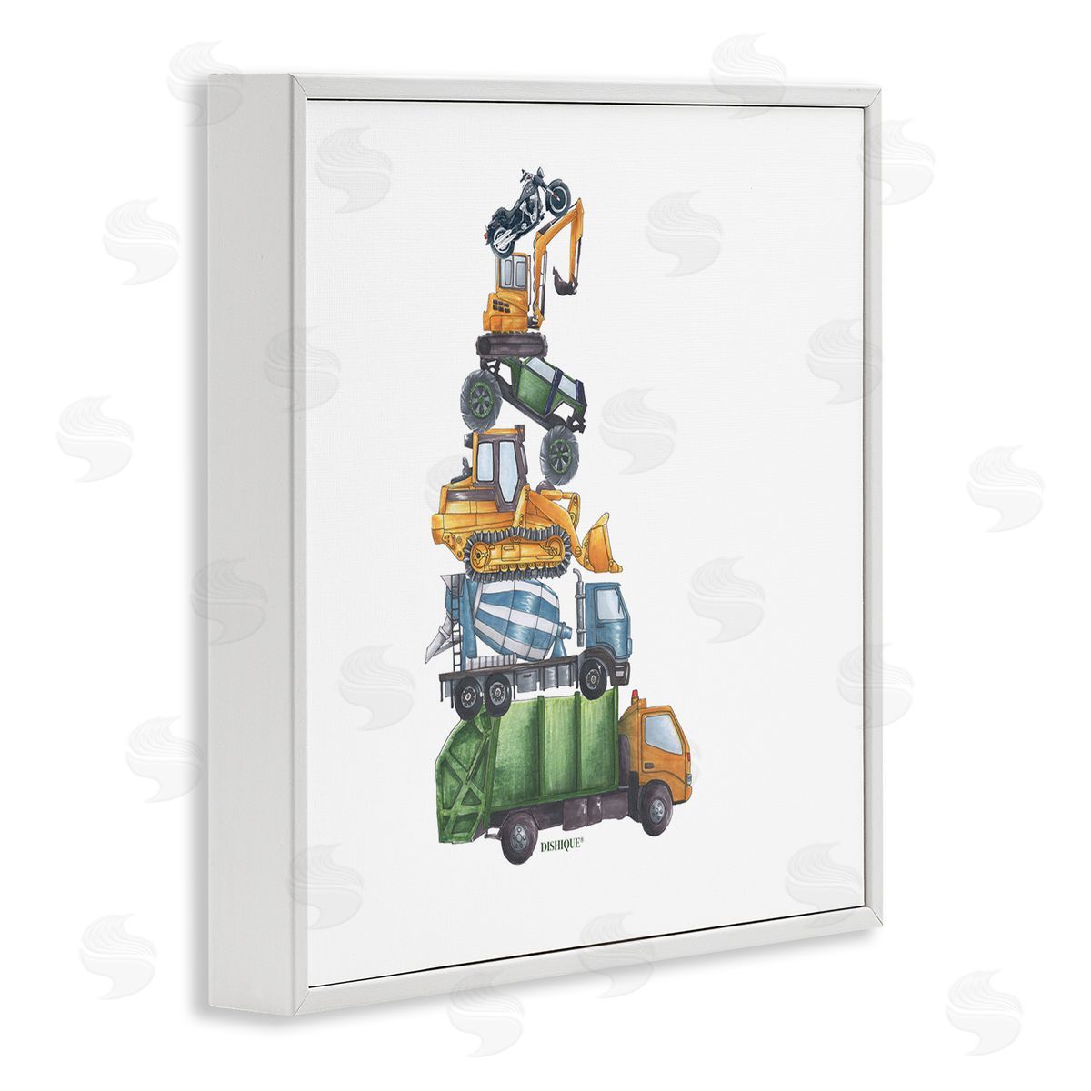 Dishique Balancing Trucks Construction Vehicles Stacked Automobiles White Framed Glicee Wall Art Print