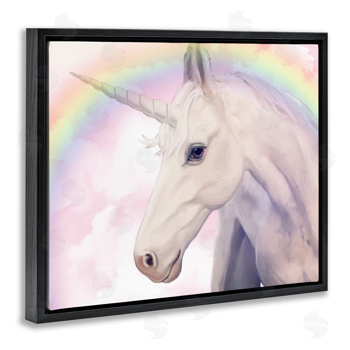 Detailed Unicorn Rainbow Clouds Black Floating Frame Canvas Wall Art, Home Decor by Ziwei Li