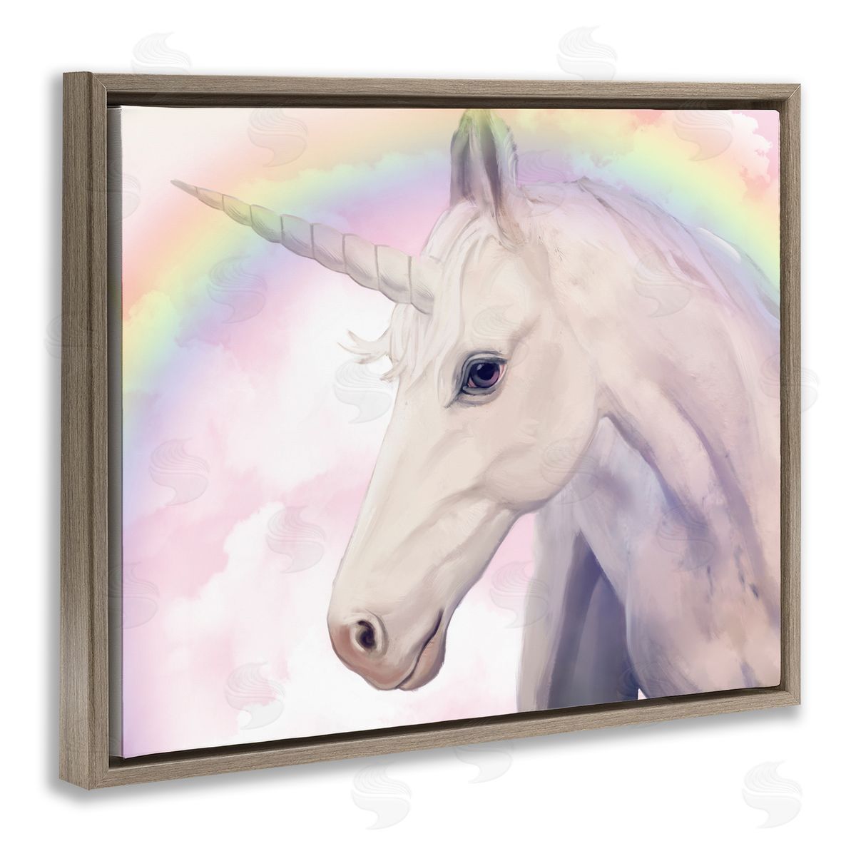 Detailed Unicorn Rainbow Clouds Brown Floating Frame Canvas Wall Art, Home Decor by Ziwei Li