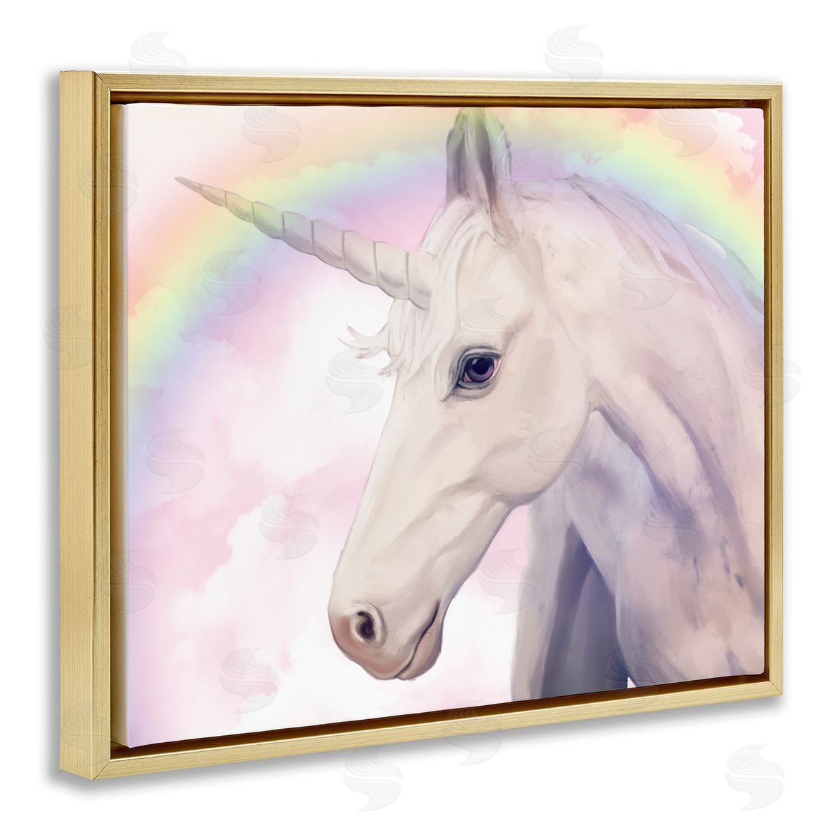 Detailed Unicorn Rainbow Clouds Gold Floating Frame Canvas Wall Art, Home Decor by Ziwei Li