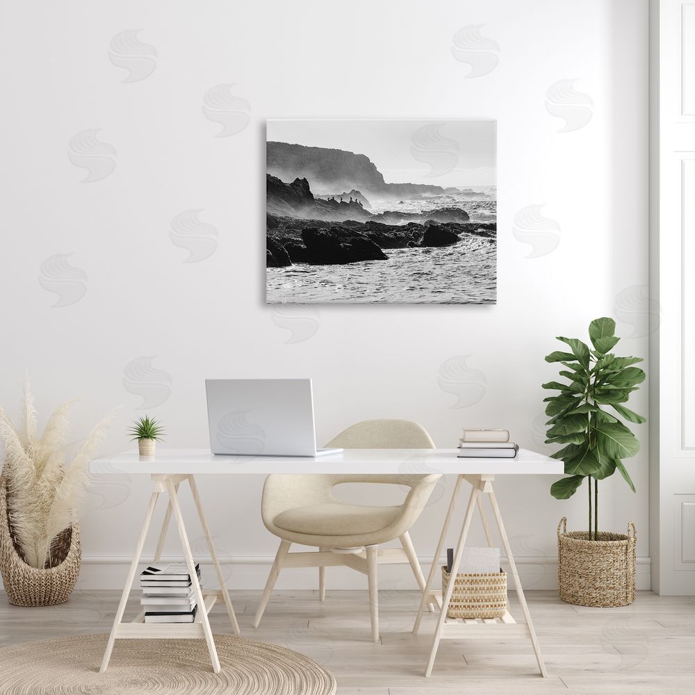 Steve Smith Rocky Ocean Shoreline Waves Distant Birds Perched  Canvas Wall Art Print in Room