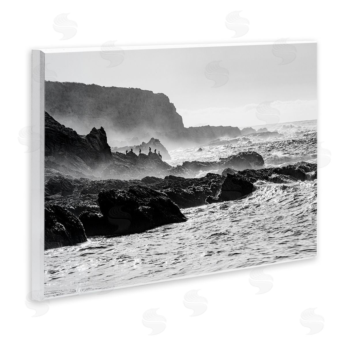 Steve Smith Rocky Ocean Shoreline Waves Distant Birds Perched  Wall Plaque Art Print