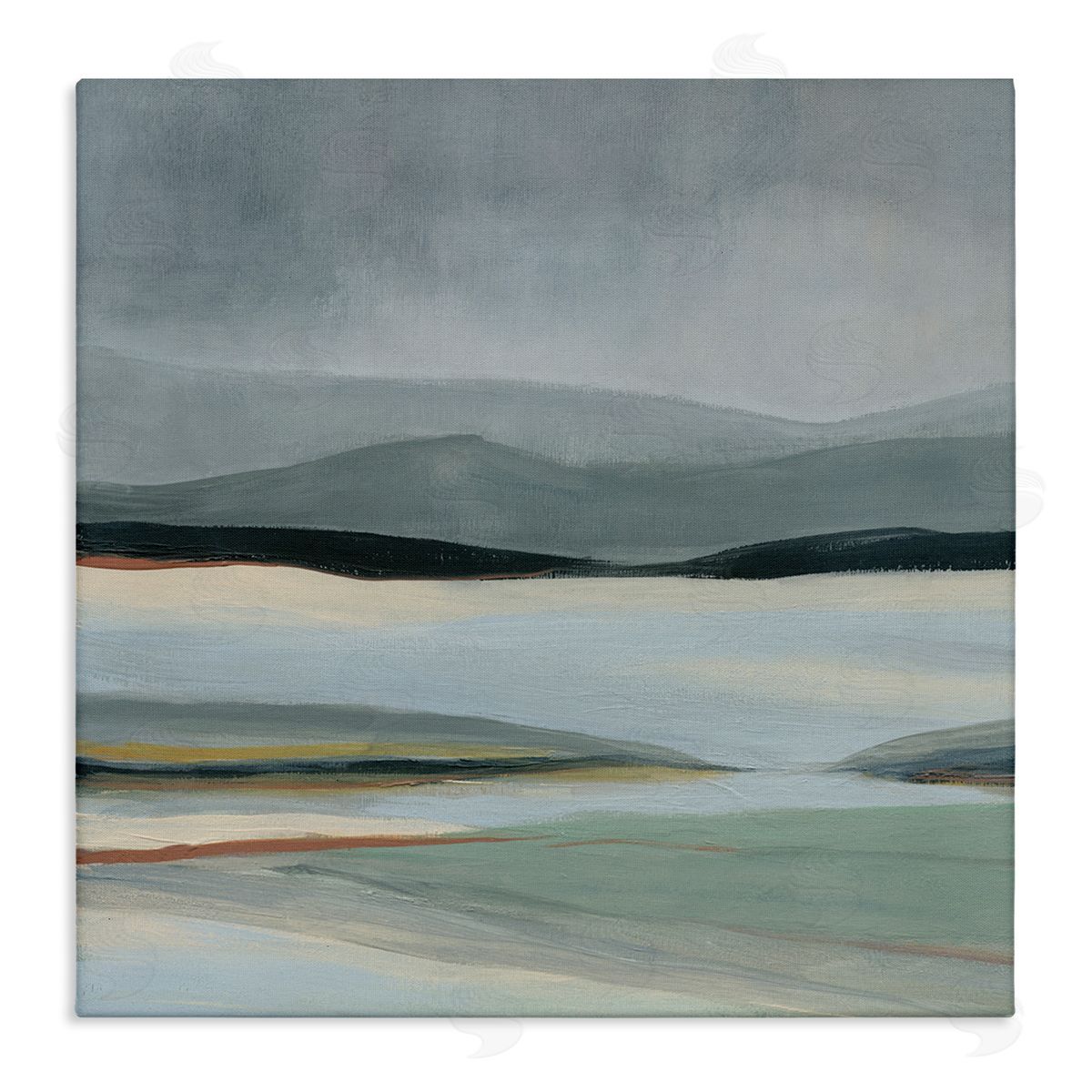 Carol Robinson Abstract Landscape Painting Distant Lakeside Mountains Stretched Canvas Wall Art Print