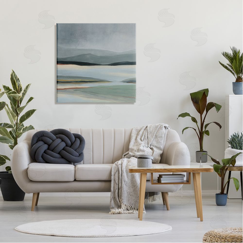 Carol Robinson Abstract Landscape Painting Distant Lakeside Mountains Canvas Wall Art in Room