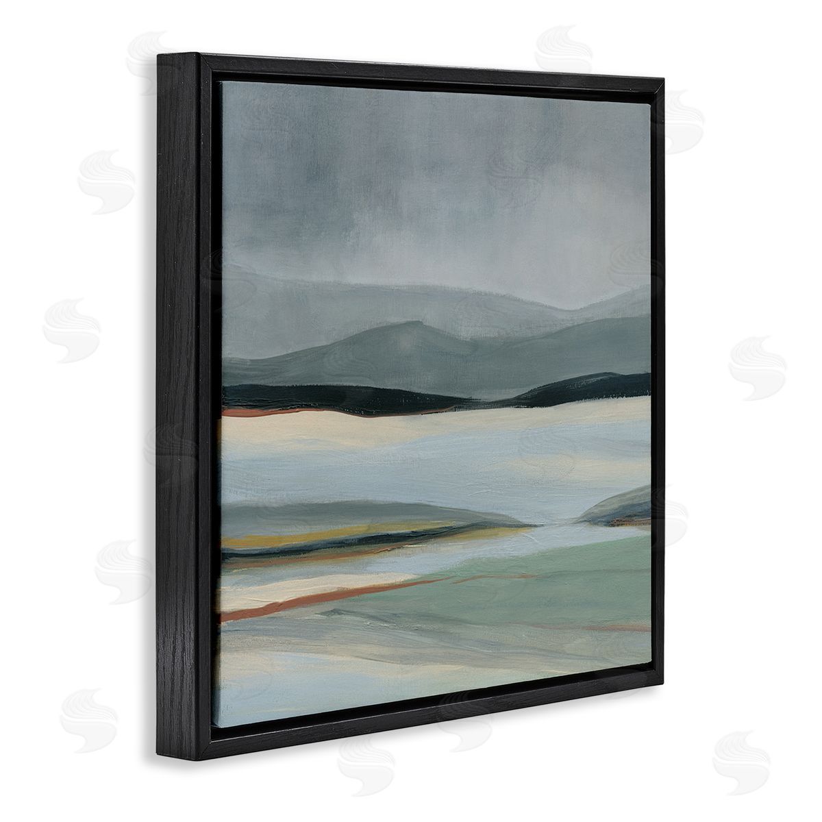 Carol Robinson Abstract Landscape Painting Distant Lakeside Mountains Black Floating Frame Canvas Wall Art Print