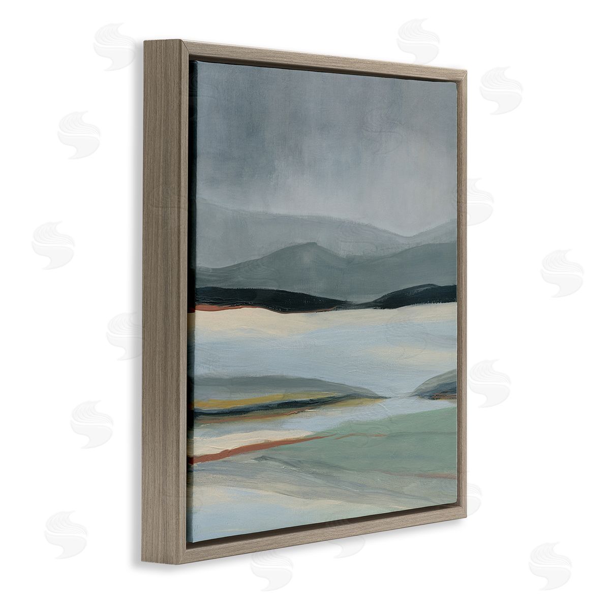 Carol Robinson Abstract Landscape Painting Distant Lakeside Mountains Brown Floating Frame Canvas Wall Art Print