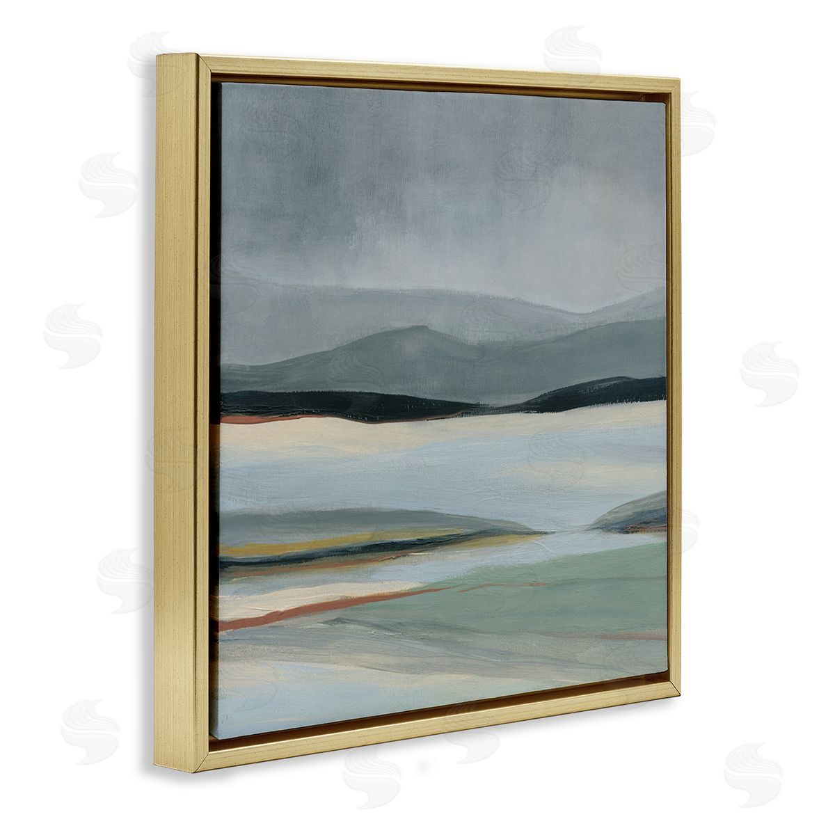 Carol Robinson Abstract Landscape Painting Distant Lakeside Mountains Gold Floating Frame Canvas Wall Art Print